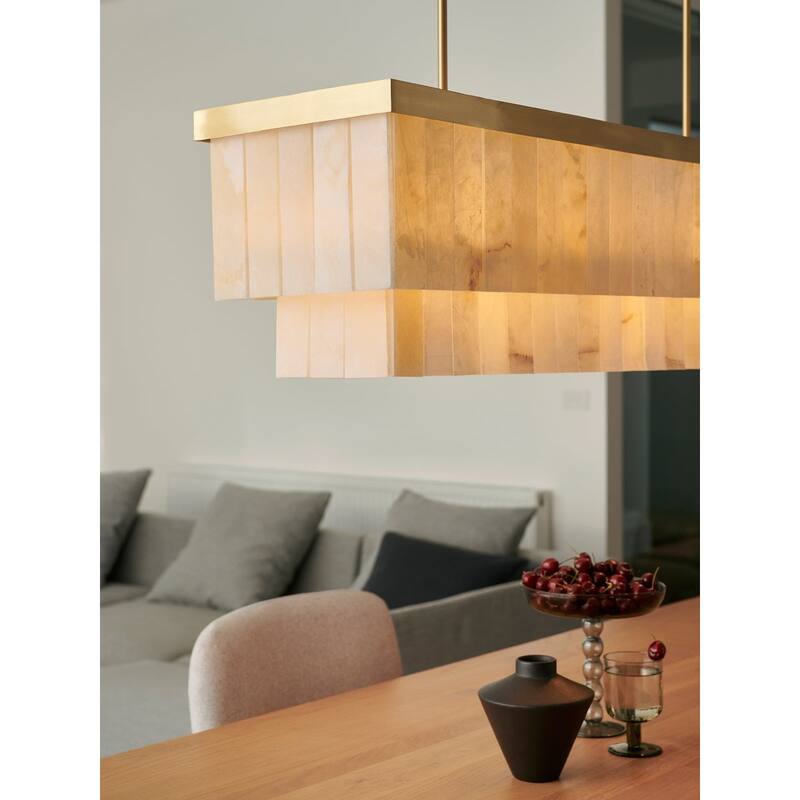 Beacon Lighting Elora 7 Light Rectangle Pendant with Jade Stone - Brass