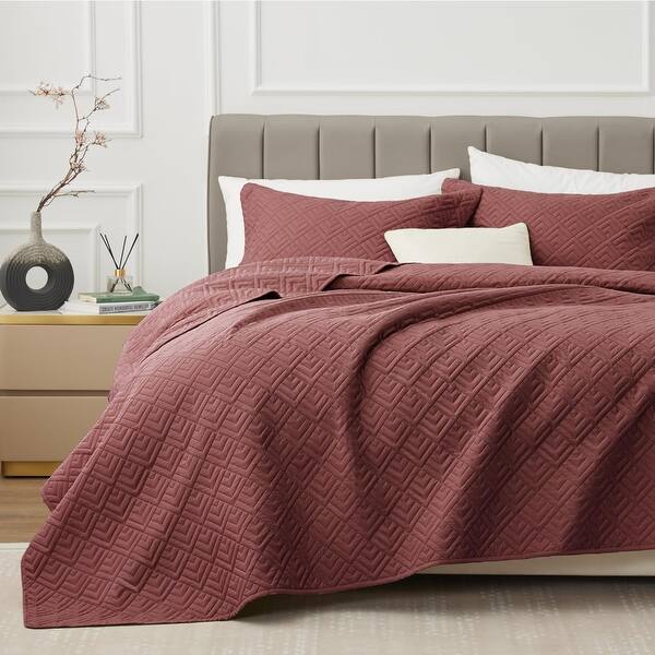 Janzaa Quilt Set Queen 3 PCS, Microfiber Boho Striped Bedspread With Pillow Cases Reversible Coverlet Bedding Set For All