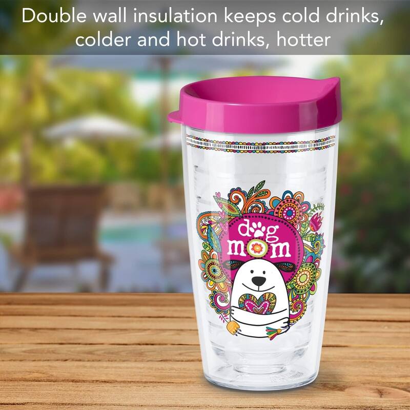 Dog Mom Double Wall Insulated Unbreakable Plastic Travel Tumbler with Lid Holds 16 Fluid Ounces Microwave Safe Dishwasher Safe