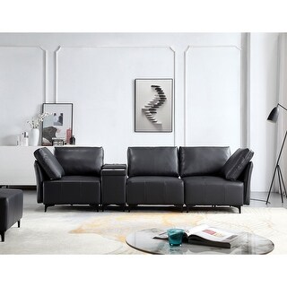 Black Faux Leather 3-seater Modular Sectional Sofa with Storage Console ...