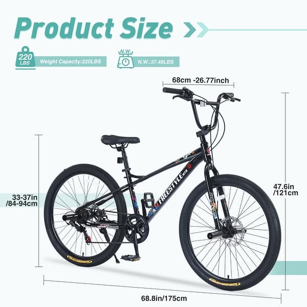 dimension image slide 0 of 3, Freestyle Kids Bike Double Disc Brakes 26 Inch Children's Bicycle for Boys Girls Age 12+ Years