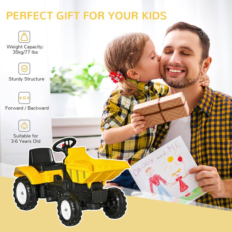 Manual Control Ride-On Excavator for Kids, Pedal Tractor with Bucket, No Power Required, Ideal for Ages 3-6 Years - Yellow