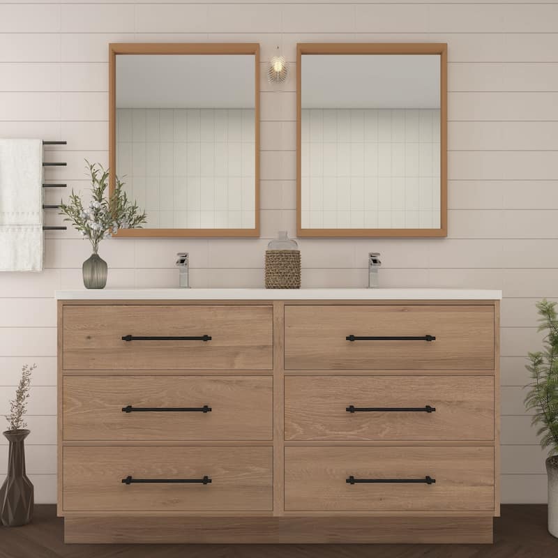 Victoria 60'' Free-standing Vanity with Double Reinforced Acrylic Sink - 59.5 - Oak Finish - Red Oak