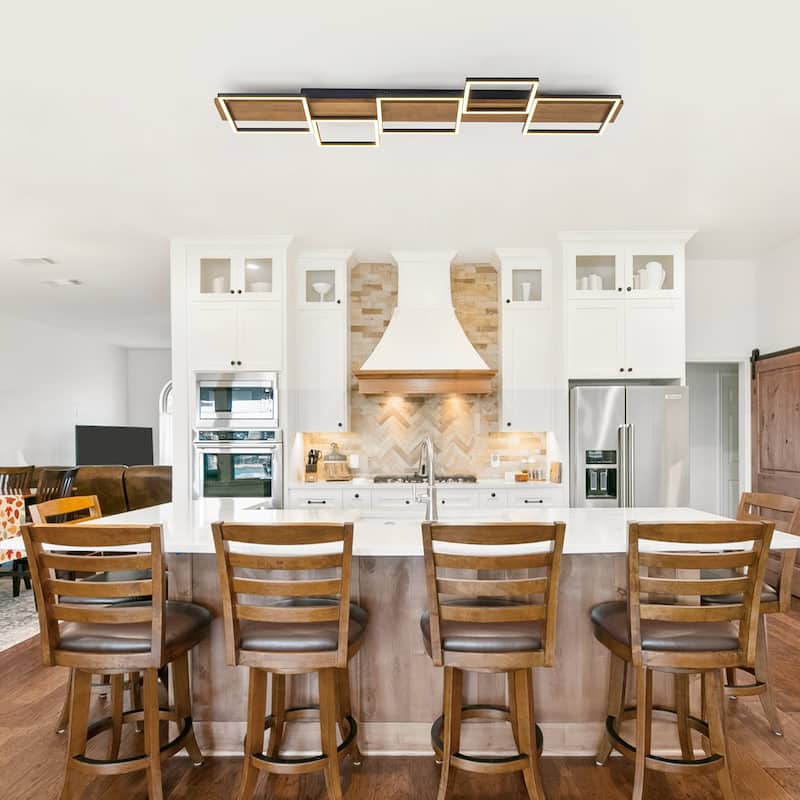 Integrated LED Rectangle Wood Semi Flush Mount Ceiling Light for Hallway Foyer