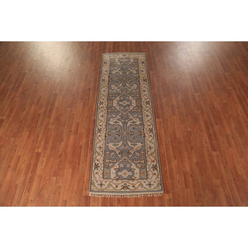 Gray Oushak Indian Runner Rug Hand-Knotted Wool Carpet - 2'8" x 8'1"