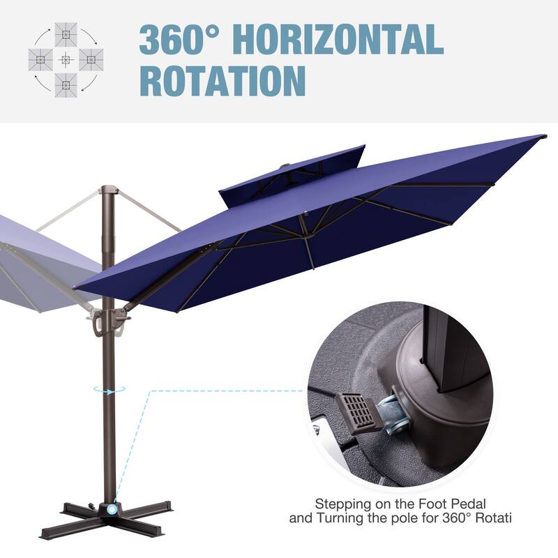 9 x 12 FT Outdoor Patio Double Top Rectangular Cantilever Umbrella with Wheel Base