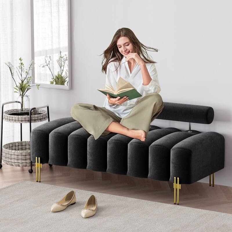 Ouyessir 52.2" Modern Channel Tufted Window Bench with Adjustable Back