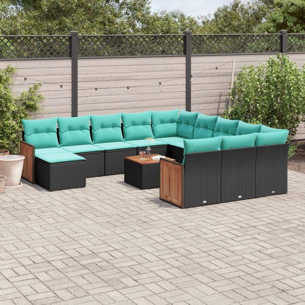 vidaXL 12/13 Piece Patio Sofa Set with Cushions Black/Gray Poly Rattan - 21.7 x 24.4 x 27.2