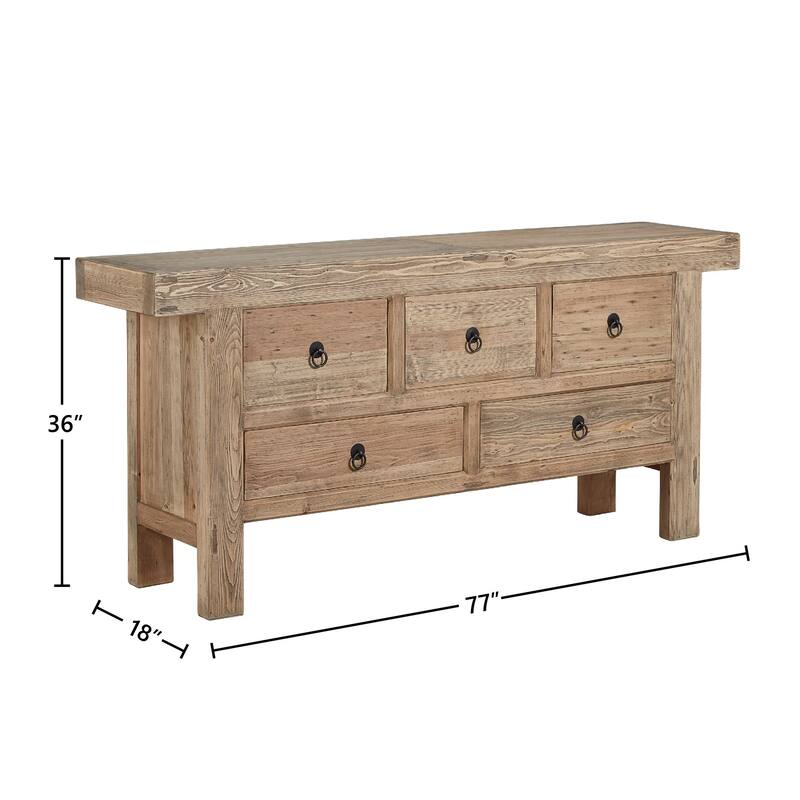 Old Pine 77-inch Five Drawer Buffet Server, Clear Coat Reclaimed Pine