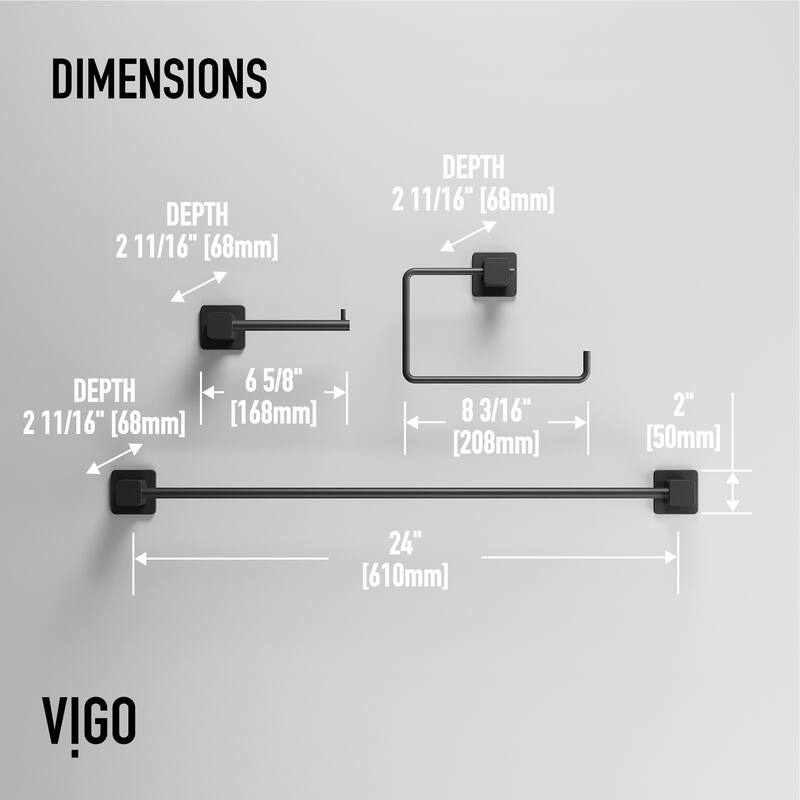 VIGO Meridian 3-Piece Bathroom Hardware Accessory Set with 24 in. Towel Bar, Toilet Paper Holder, Hand Towel Holder