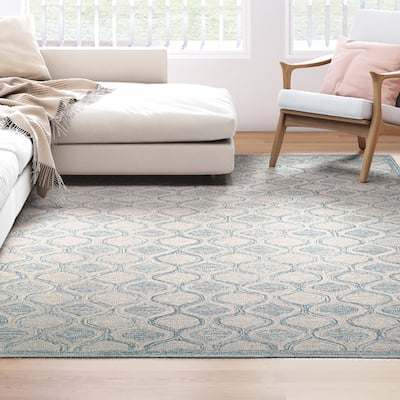 Handmade Terasia Geometric Sea Wool Area Rug