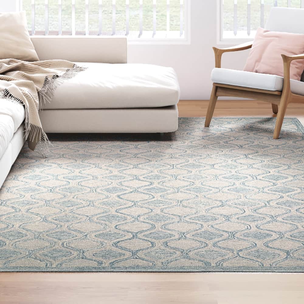 Handmade Terasia Geometric Sea Wool Area Rug