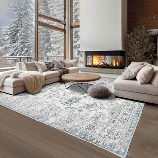 Machine Made Polyester Rugs LoomBloom Washable Machine Made Polyester Area Rug Ivory Traditional ...