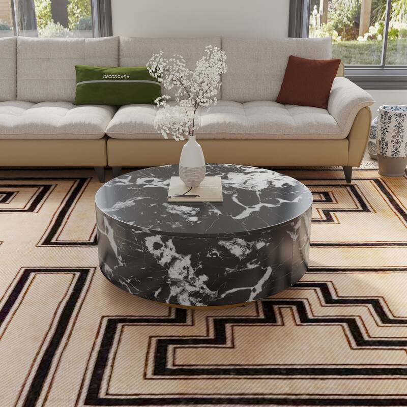 Modern Square Drum Coffee Table, Minimalist Wood Trapezoid Coffee Table with Storage