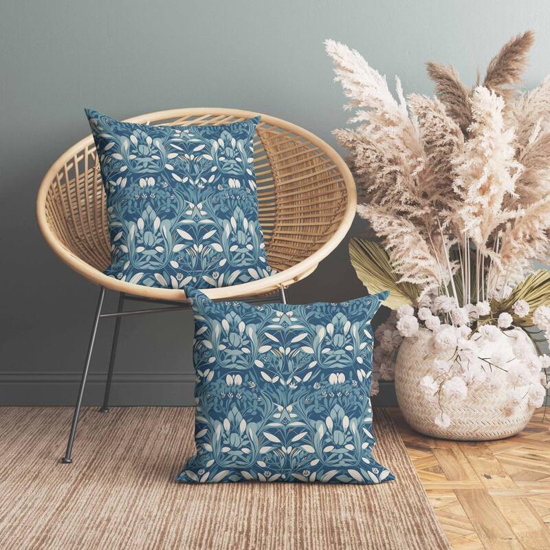 Petal Mirage Indoor/Outdoor Reversible Throw Pillow Blue and White