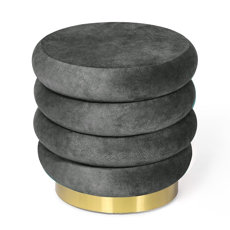 Adeco Round Velvet Ottoman Upholstered Foot Stool