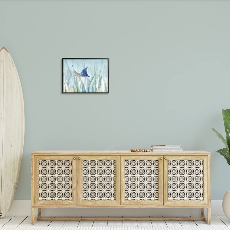Stupell Stingray Aquatic Animal Ocean Blue Spotted Sea Creature Framed Wall Art
