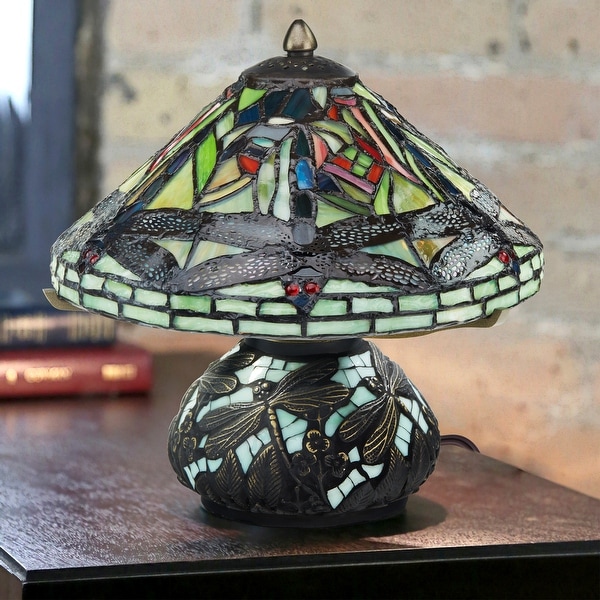 Copper Grove Carnach 10 inch Stained Glass Mini Dragonfly Lamp 10 L x 10 W x 10.5 H On Sale Bed Bath Beyond 23544055