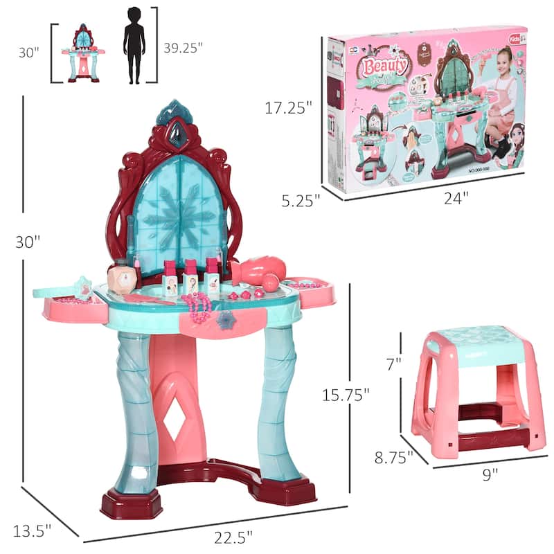 Kids Vanity Set with Self-Opening Magic Mirror, Princess Makeup Vanity Table Set with Music, Tabletop with Lights