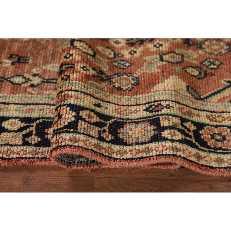 Orange Geometric Mahal Antique Persian Wool Carpet - 3'9" x 11'6"
