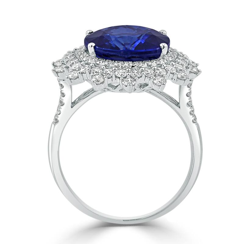 Auriya Unique 8 3/8ct Oval Royal Blue Sapphire Halo Diamond Engagement Ring 3/4ctw 18k Gold