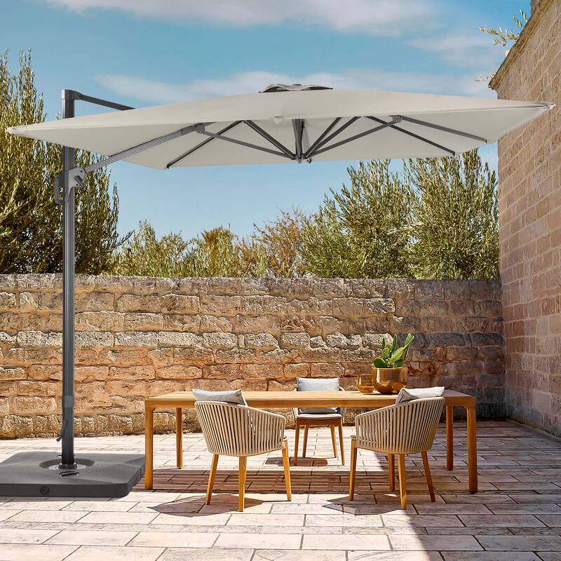 LIVOOSUN 11.5x9FT Aluminum Cantilever Patio Umbrella Solution-Dyed Fabric w/Base - Grey
