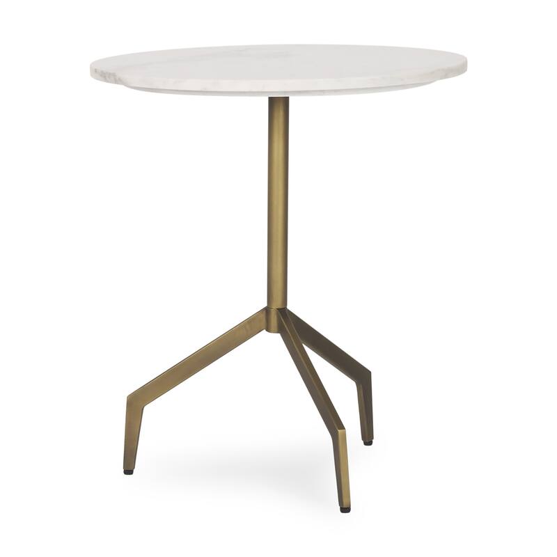 HomeRoots 20" White and Gold Stone and Iron Oval End Table - 22.50 in. x 20.00 in. x 20.00 in.