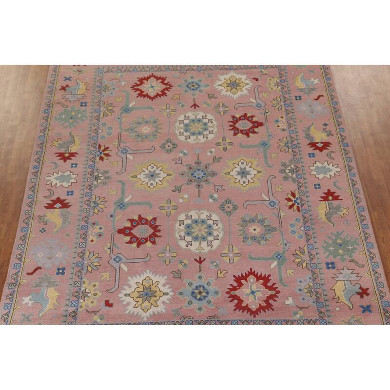Light Pink Oushak Oriental Area Rug Handmade Wool Carpet - 9'0"x 11'10"