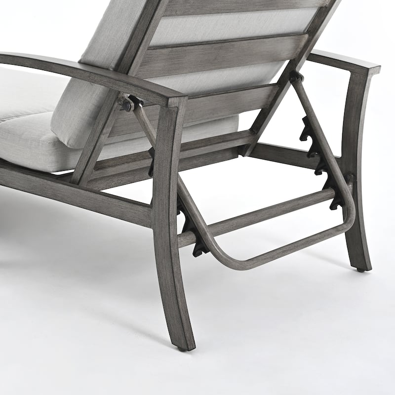 1-Piece Aluminum Patio Chaise Lounge with Side Table and Gray Cushions