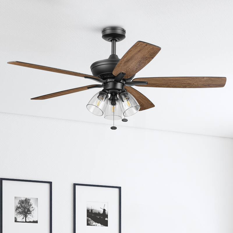 Prominence Home 52" Glenmont Indoor Matte Black Ceiling Fan with Light & Pull Chain - 52 Inches