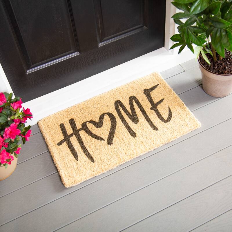 HOME Heart Woven Coir Door Mat, 30 x 18"