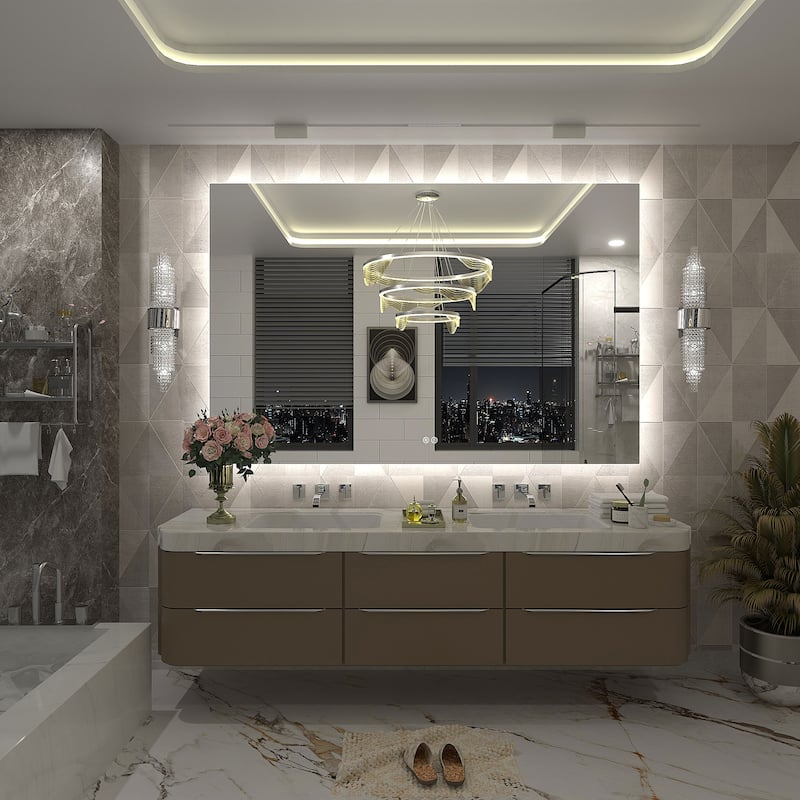 Frameless Anti-Fog 3 Colors Dimmable LED Backlit Wall Bathroom Vanity Mirror