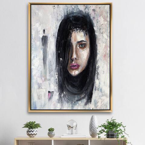Designart 'Portrait Of A Young Woman II' Traditional Framed Canvas Wall Art Print