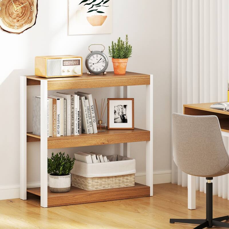 Gymax 2 PCS 3 Tier Bookshelf Wooden Bookcase w/ Dual Anti-Tipping Kits