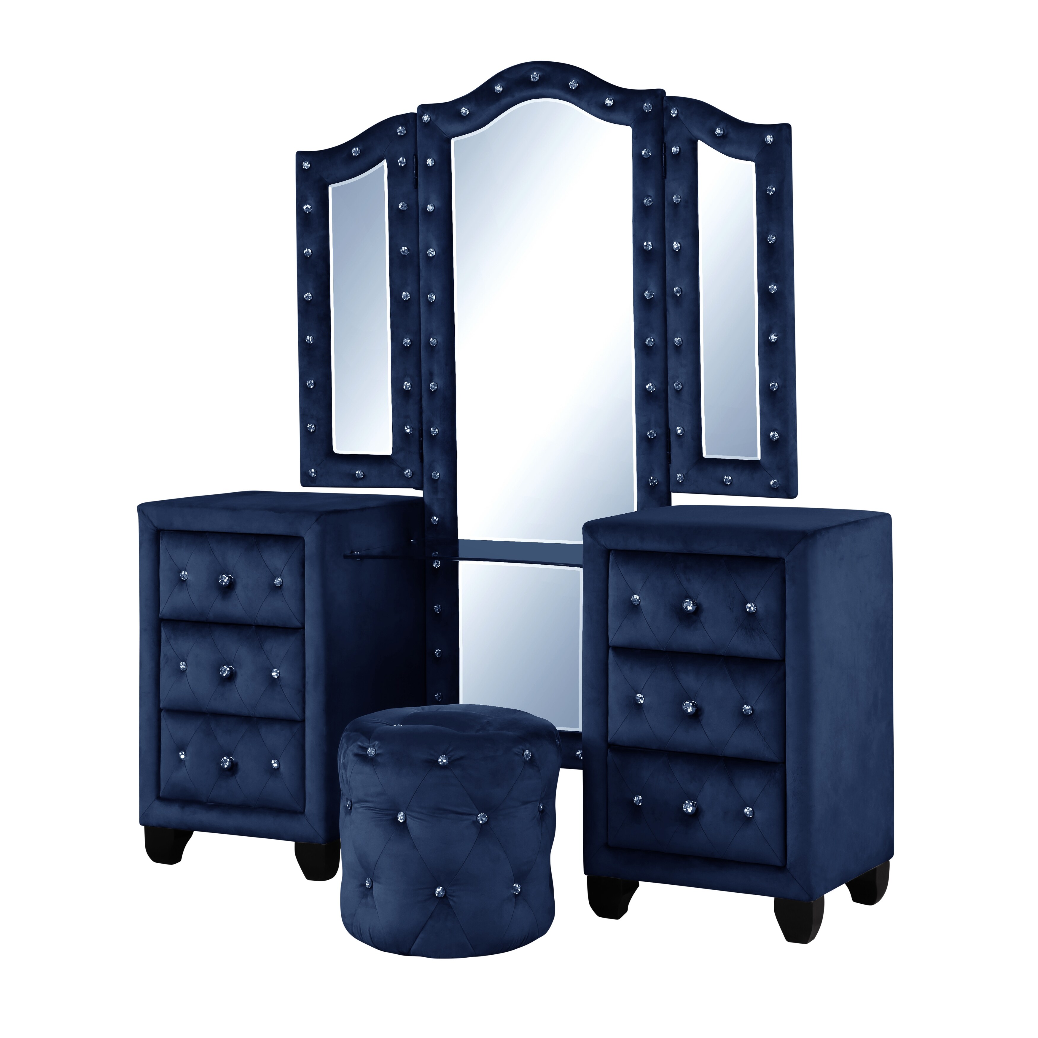 black velvet dresser with mirror Renova Vintage Black 7-Drawer Dresser with Mirror – Roundhill Furniture main image 1