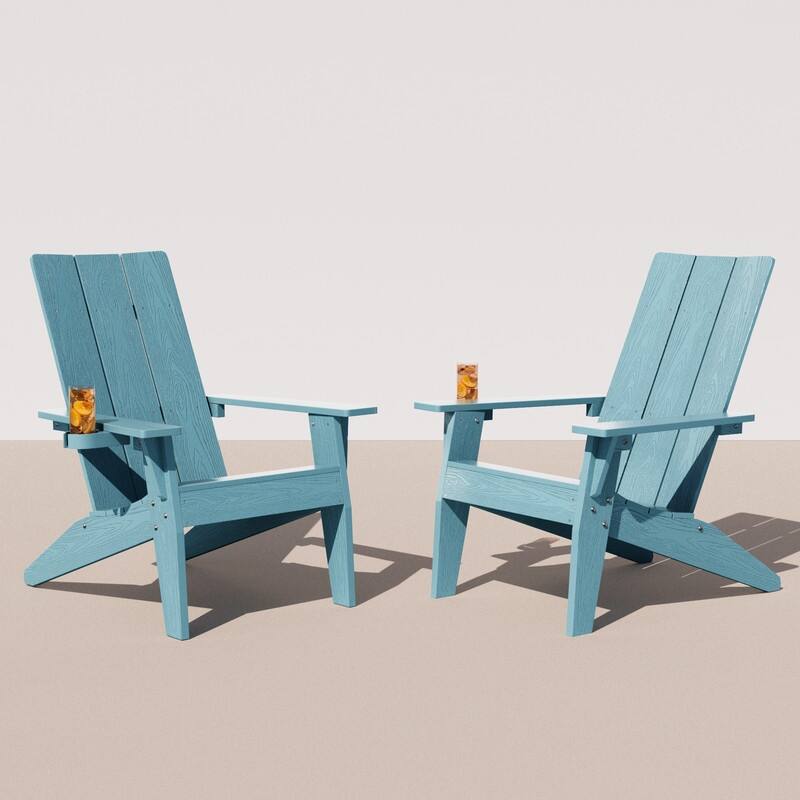 WINSOON All Weather HIPS Outdoor Adirondack Chairs with Cup Holder Set of 2 - Baby Blue