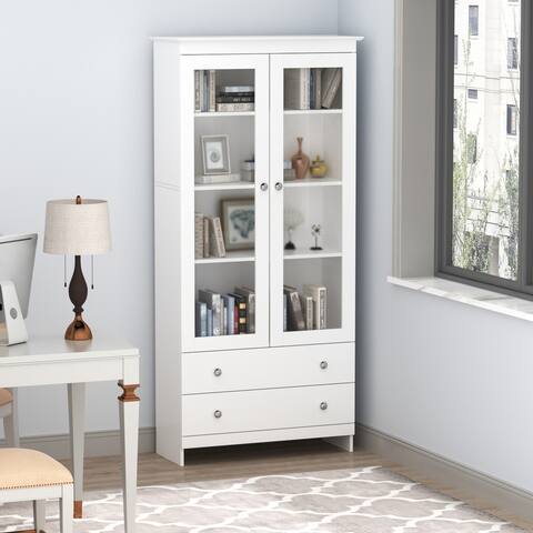 Timechee 33.1"W x 70.7"H Two Door Two Drawer Acrylic Glass Cabinet - 33.1"W x 70.7"H