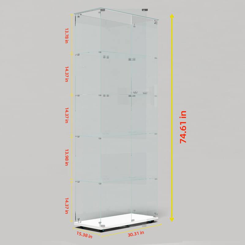 Tempered Glass Display Cabinet,Wine Cabinet,Storage Cabinet with Bluetooth LED Light Strips, Lock on Door, Tempered Glass Top