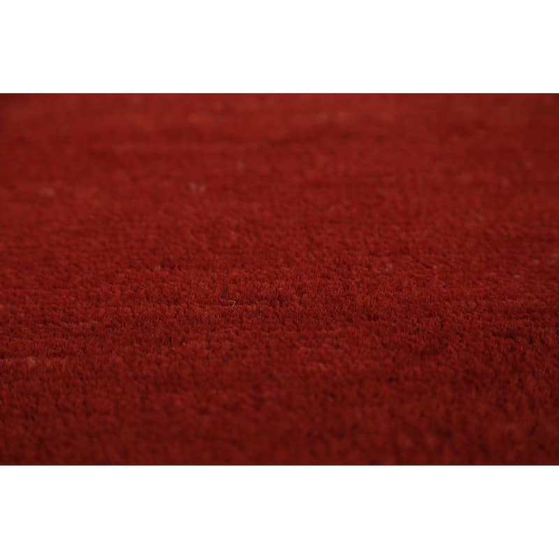 Gabbeh Modern Rug Hand-Knotted Red Solid Wool Carpet - 3'4" x 5'0"
