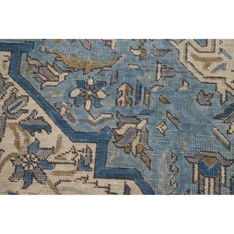 Geometric Blue Tabriz Persian Area Rug Floral Handmade Wool Carpet - 6'7"x 9'6"