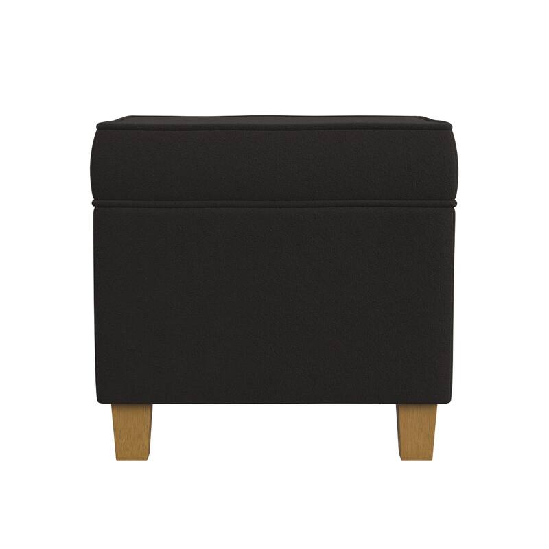 Pyp Square Storage Ottoman, 18 Inch Chocolate Brown Velvet, Honey Wood