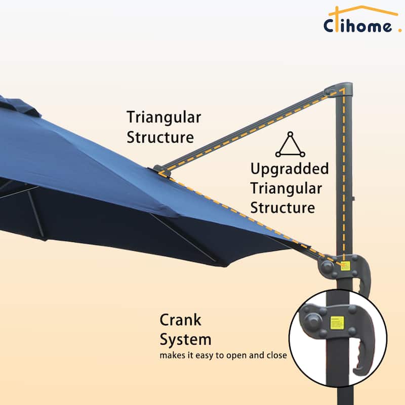 Clihome 11ft Double Top Cantilever Umbrella Rectangular Crank Market Umbrella