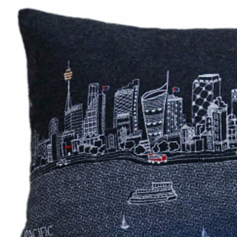 HomeRoots 35" Black Sydney Nighttime Skyline Lumbar Decorative Pillow