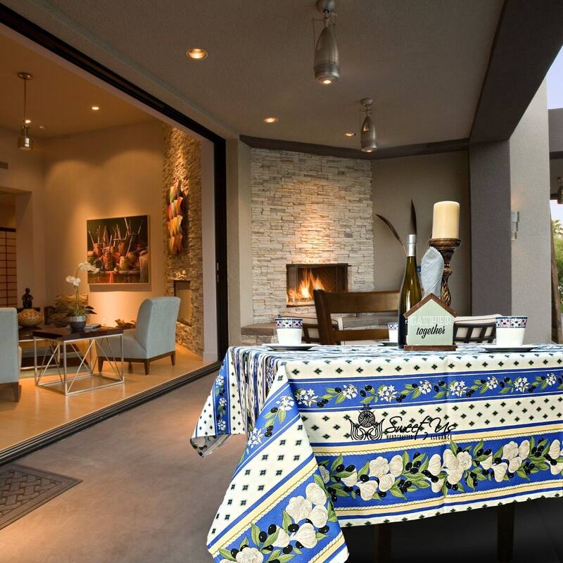 Wipeable Stain Resistant French Acrylic Coated Tablecloth Collection - 60 x 98 inches - Sky Blue