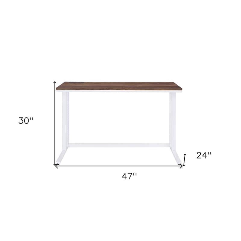 Wood Rectangular Writing Desk with USB Port, Metal Base