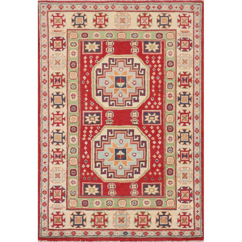 Kazak Oriental Accent Rug Handmade Foyer Wool Carpet - 2'8" x 4'1"