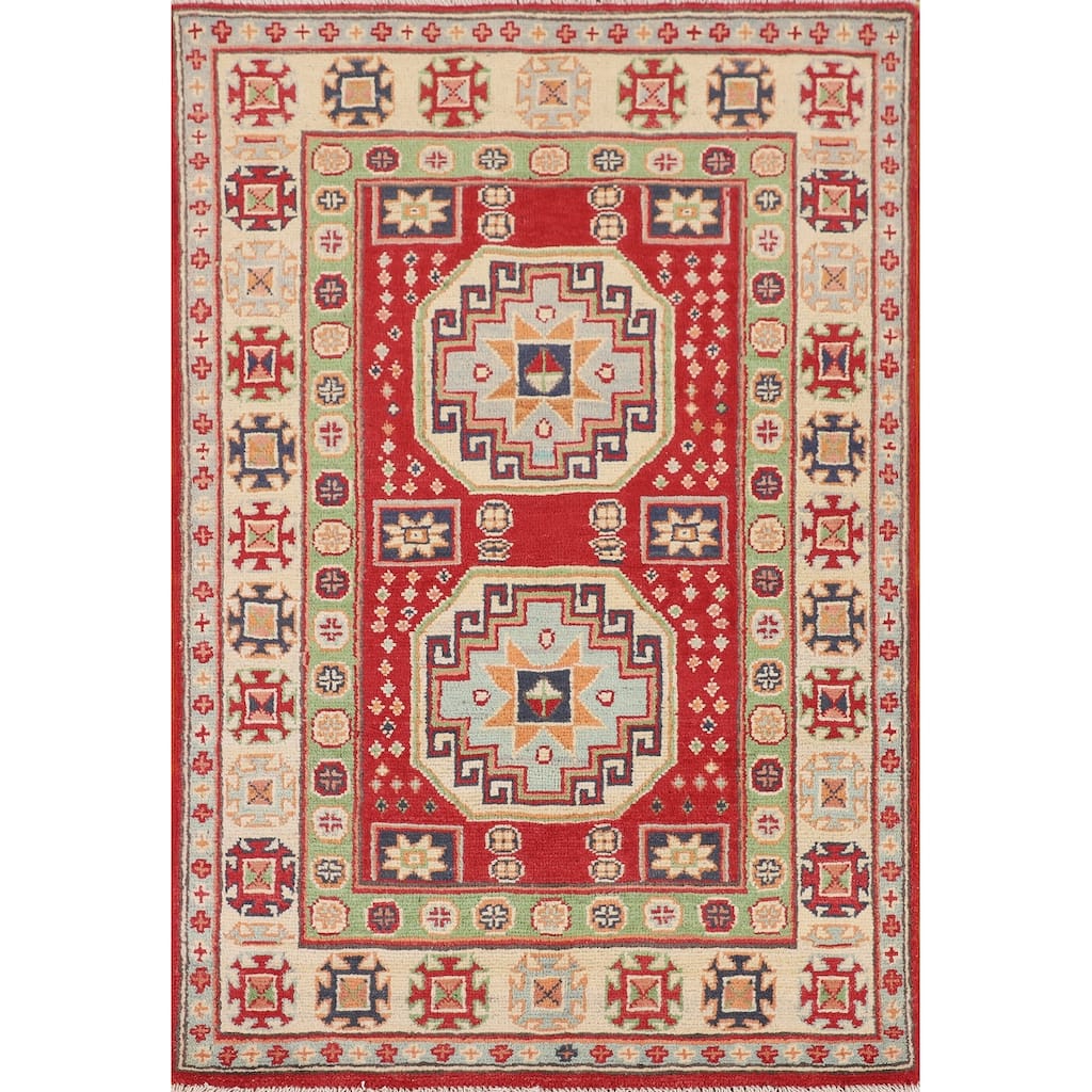 Kazak Oriental Accent Rug Handmade Foyer Wool Carpet - 2'8" x 4'1"