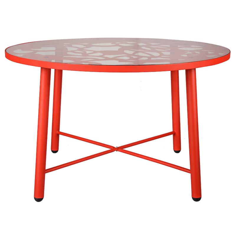 48 in. Round Outdoor Dining Table in Aluminum with Tempered Glass Tabletop - 47.25 x 47.25 - Red