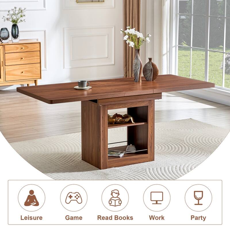 7-Piece Set, 59-71" Extendable Dining Table with PU Upholstered Dining Chairs