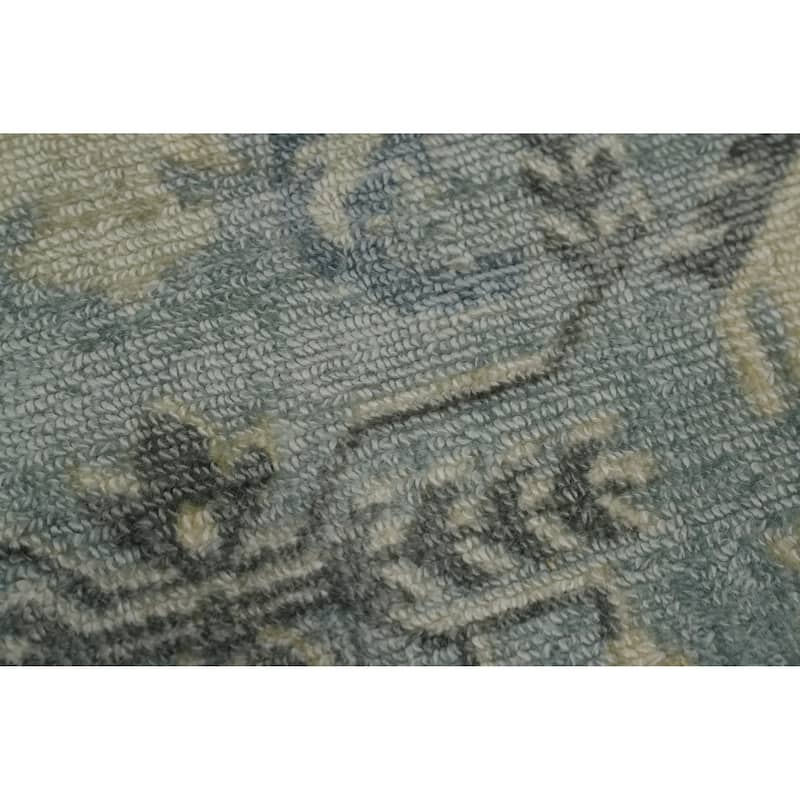 Hand-knotted Transitional Silk Carpet Blue Oushak Rug Geometric Oriental Area Rug - 9' 10'' X 6' 6''